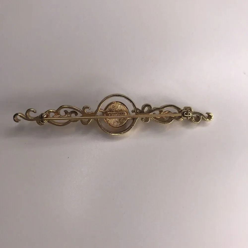 Vintage Monet Jewelry Brooch Pin Signed Gold Tone Faux Pearl
